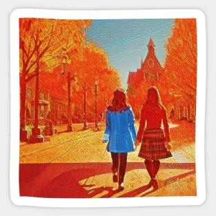 The Girls Walking in Autumn IV Sticker